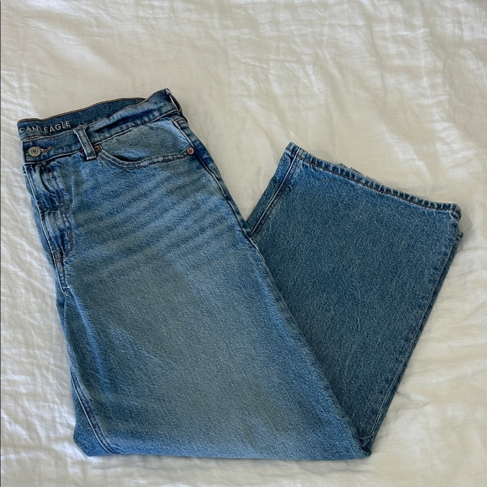 American Eagle Outfitters Blue Stovepipe Straight-Leg Jeans 10short